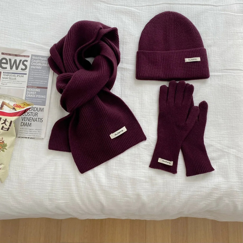 Women's Knitted Hat, Scarf &amp; Glove Set - Warm Winter Accessories
