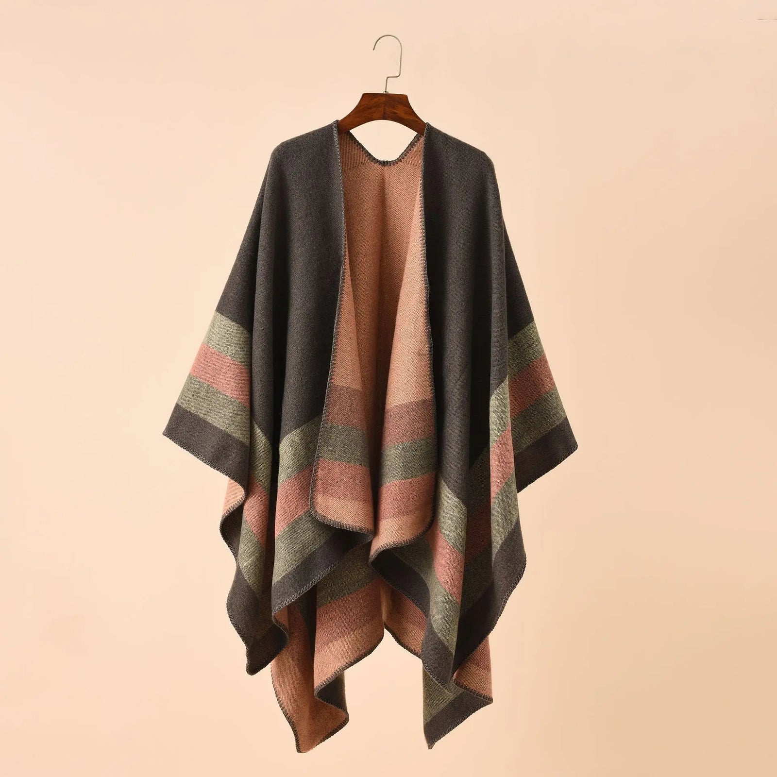 Women's Winter Plaid Poncho Cape - Oversized Cashmere Pashmina Shawl