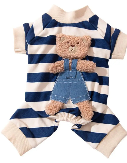 Load image into Gallery viewer, Kawaii Pet Pajamas - Striped Winter Jumpsuit for Small Dogs
