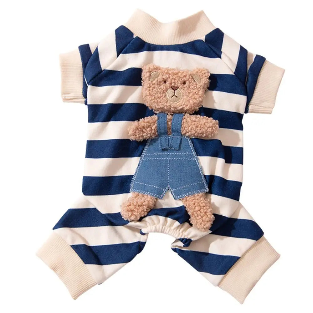 Kawaii Pet Pajamas - Striped Winter Jumpsuit for Small Dogs