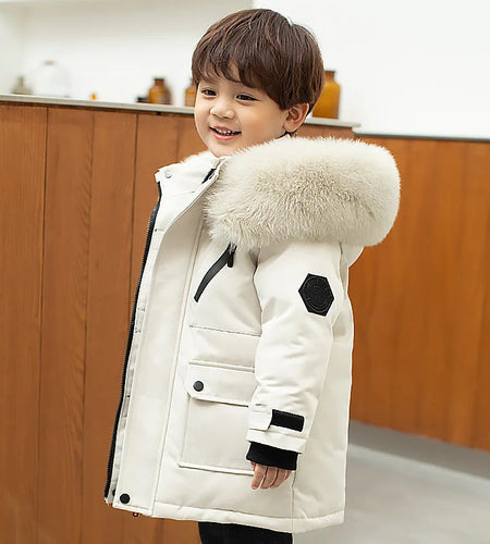Premium Children's Winter Hooded Down Jacket - 80% White Duck Down Parka Coat for Kids 2-12 Years