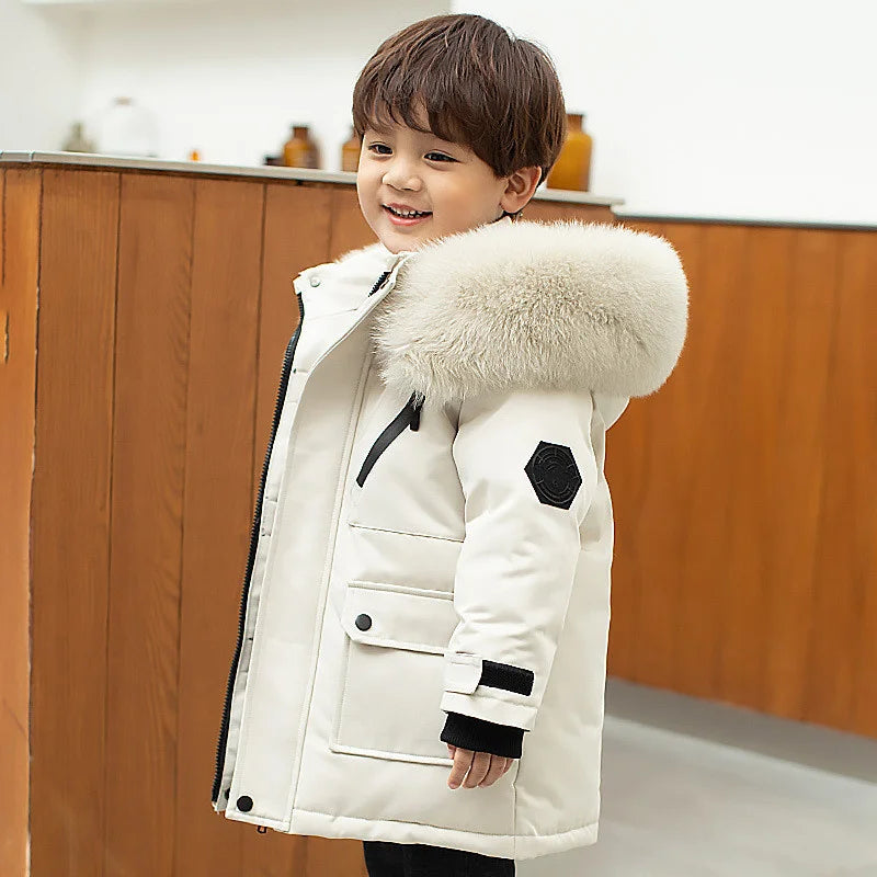 Premium Children's Winter Hooded Down Jacket - 80% White Duck Down Parka Coat for Kids 2-12 Years