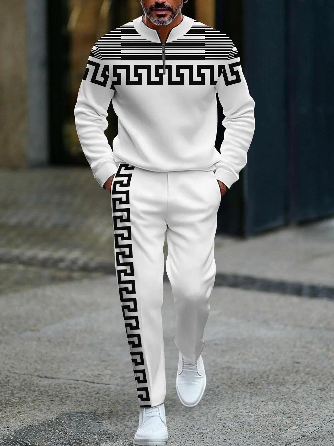 3D Printed Tracksuit Set - Half Zip Sweatshirt & Pants