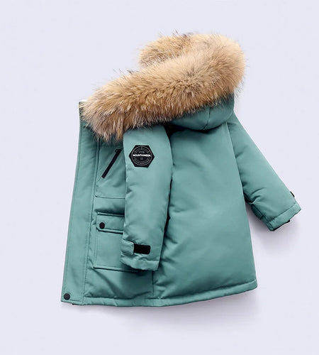 Premium Children's Winter Hooded Down Jacket - 80% White Duck Down Parka Coat for Kids 2-12 Years