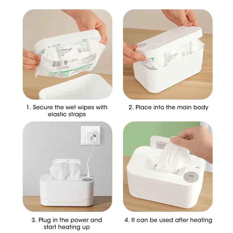 Portable Baby Wipe Warmer 2-in-1 Heated Towel Dispenser with LED Display Heating Box for Home Car Travel Accessories