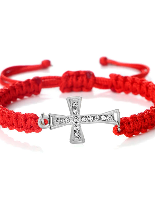 Load image into Gallery viewer, Red Thread Crystal Cross Bracelet - Christian Prayer &amp; Meditation Jewelry
