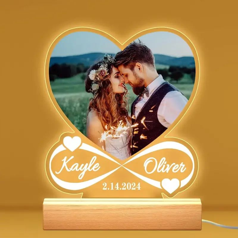 Personalized Acrylic Photo Plaque with Night Light - Custom Couple Gift