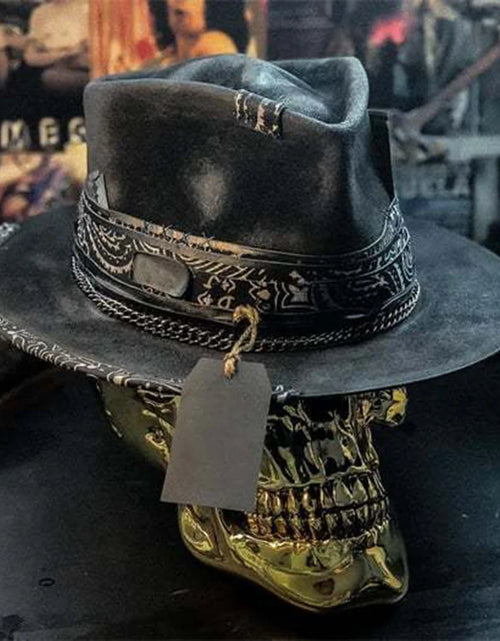 Load image into Gallery viewer, Black Gothic Cowboy Hat - Skull Halloween Party Festival Headwear
