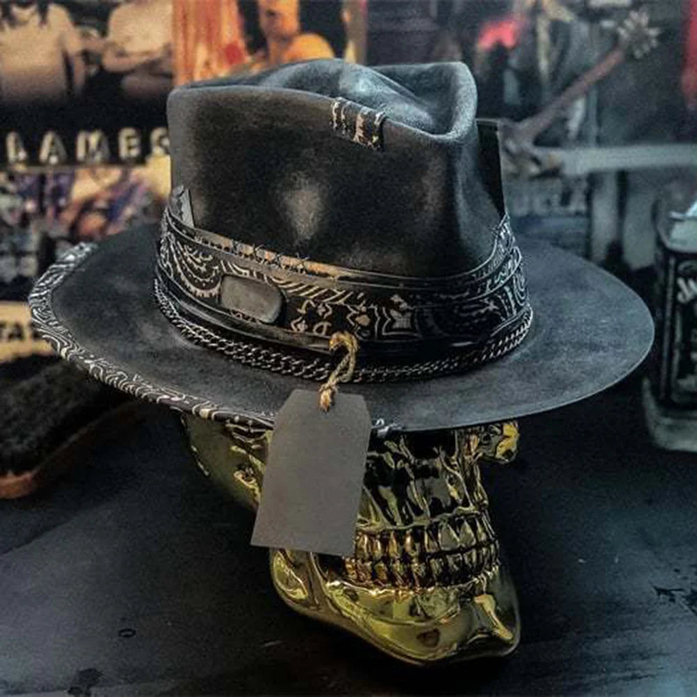 Black Gothic Cowboy Hat - Skull Halloween Party Festival Headwear