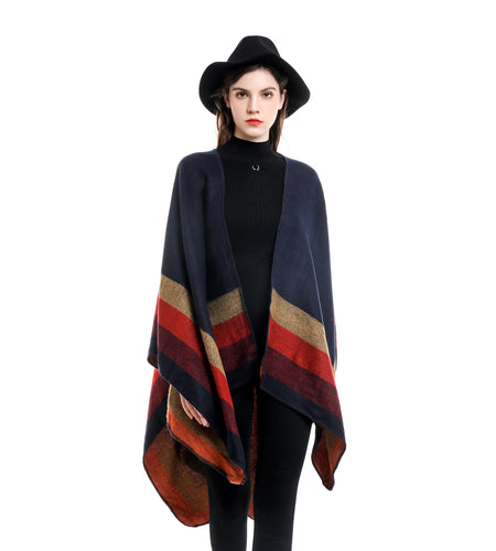 Women's Winter Plaid Poncho Cape - Oversized Cashmere Pashmina Shawl