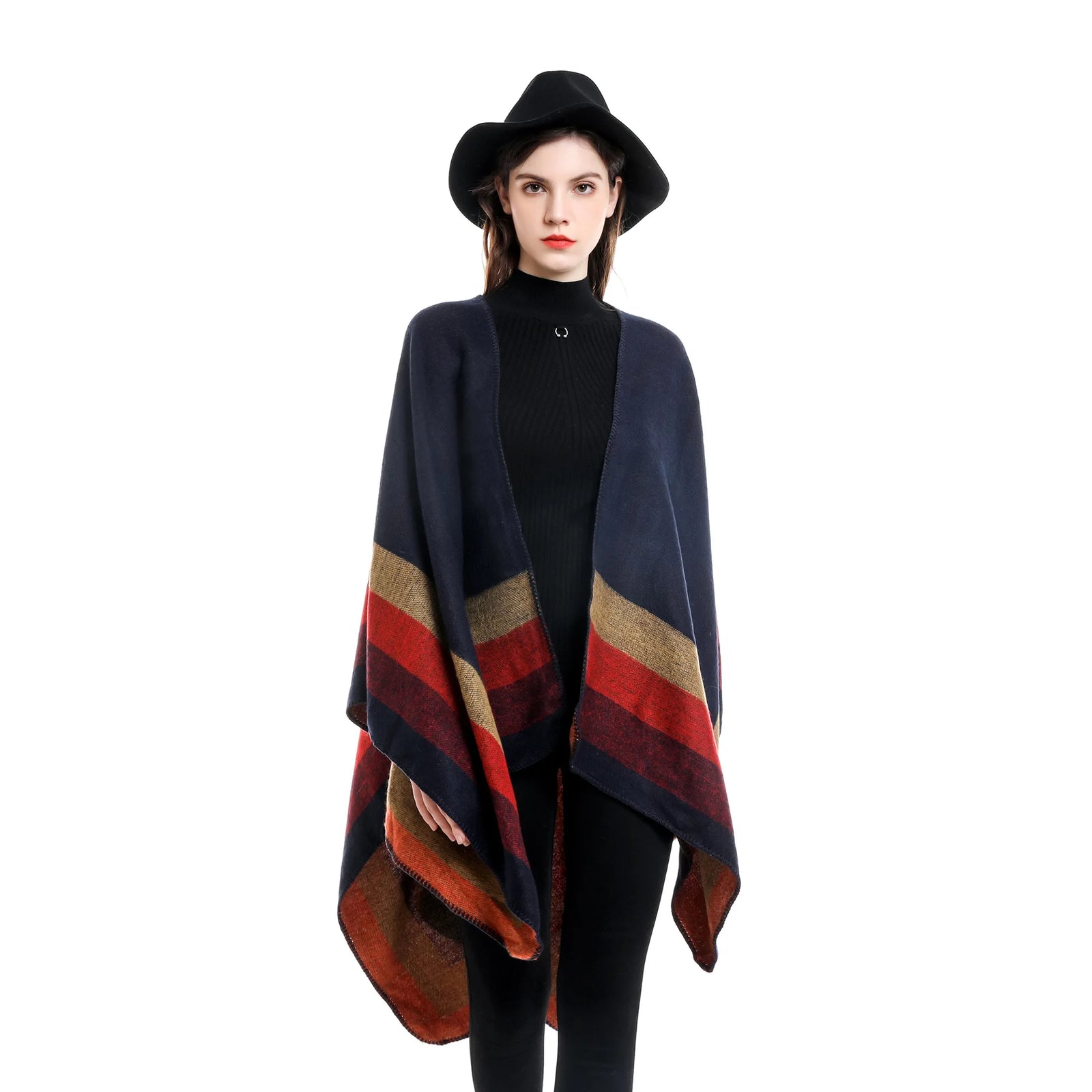 Women's Winter Plaid Poncho Cape - Oversized Cashmere Pashmina Shawl