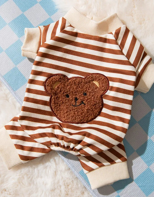 Load image into Gallery viewer, Kawaii Pet Pajamas - Striped Winter Jumpsuit for Small Dogs
