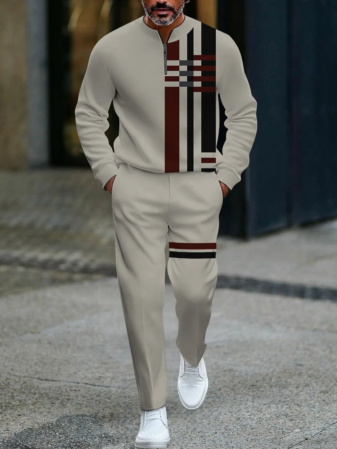 3D Printed Tracksuit Set - Half Zip Sweatshirt & Pants