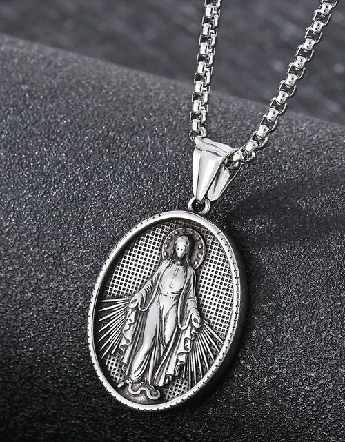 Load image into Gallery viewer, Vintage Christian Jesus Necklace for Men - Stainless Steel Coin Pendant
