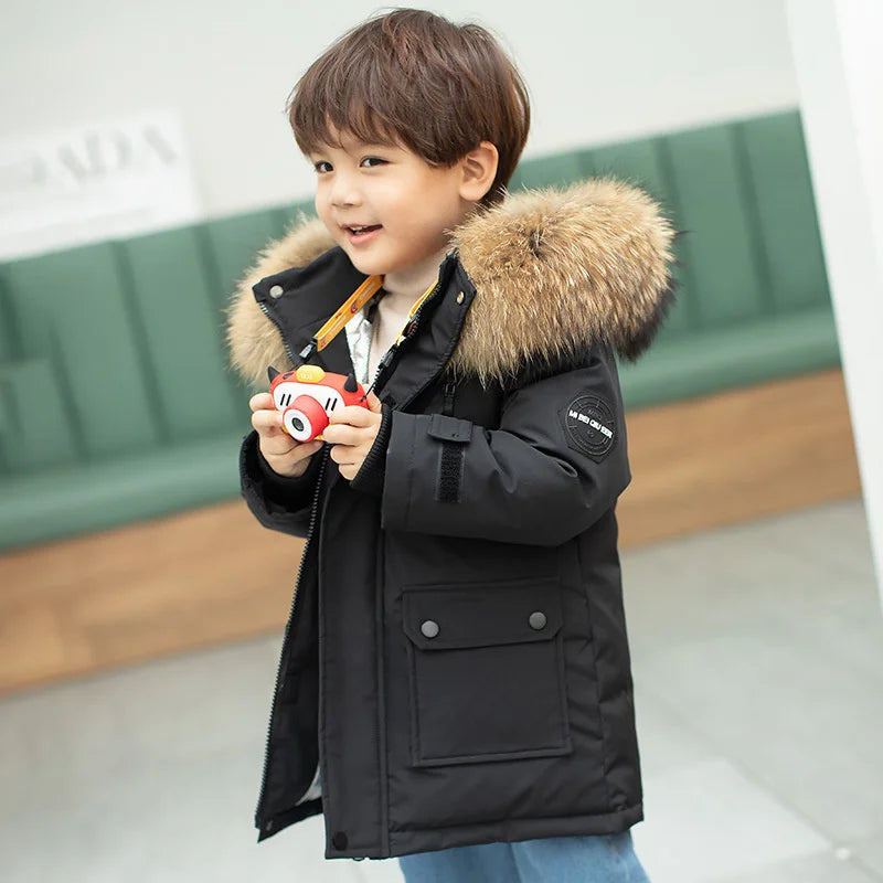 Premium Children's Winter Hooded Down Jacket - 80% White Duck Down Parka Coat for Kids 2-12 Years
