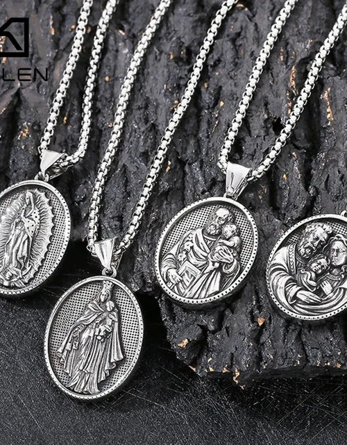 Load image into Gallery viewer, Vintage Christian Jesus Necklace for Men - Stainless Steel Coin Pendant
