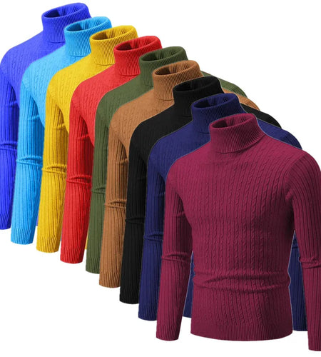Men's Turtleneck Sweater 2025 - Solid Colour Casual Pullover Top
