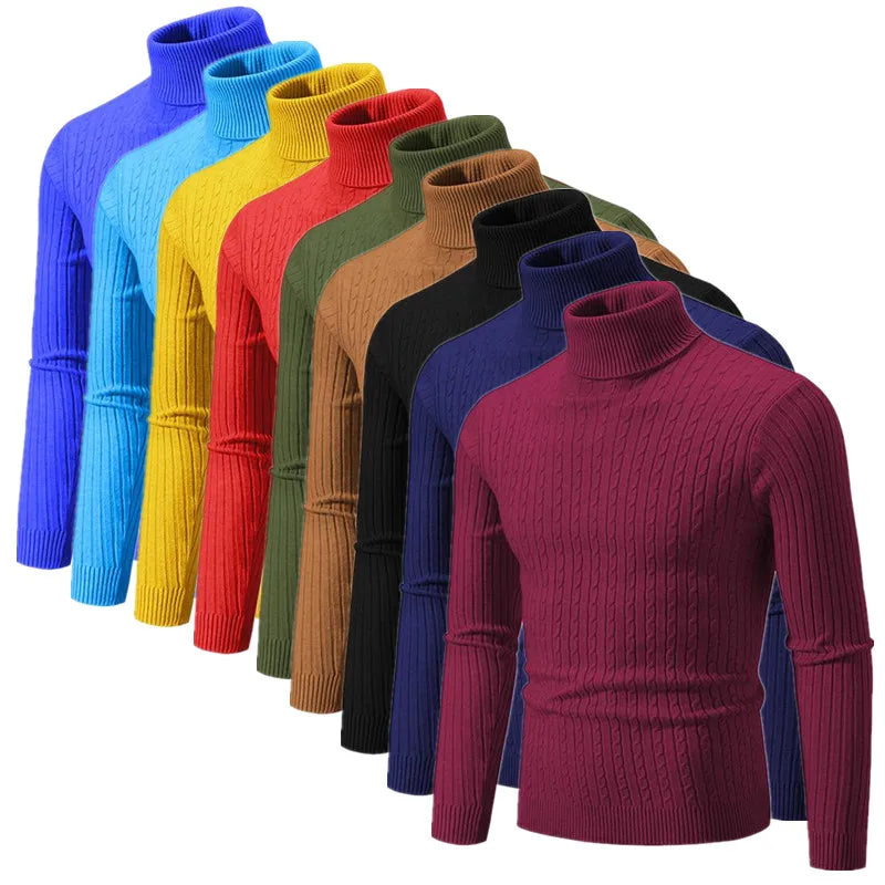 Men's Turtleneck Sweater 2025 - Solid Colour Casual Pullover Top