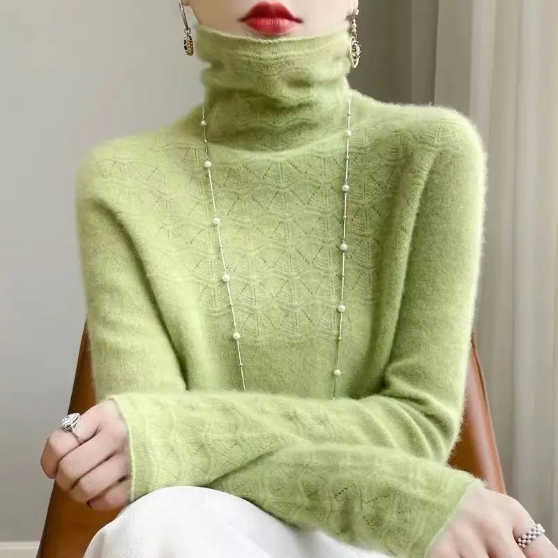 Women's 100% Merino Wool Pullover Sweater - High Neck Winter Sweater