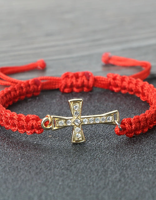 Load image into Gallery viewer, Red Thread Crystal Cross Bracelet - Christian Prayer &amp; Meditation Jewelry
