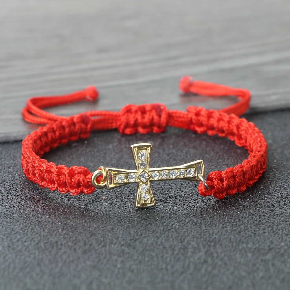 Red Thread Crystal Cross Bracelet - Christian Prayer &amp; Meditation Jewelry