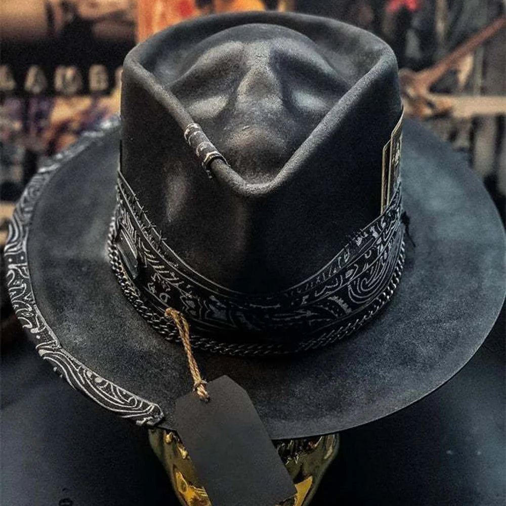 Black Gothic Cowboy Hat - Skull Halloween Party Festival Headwear