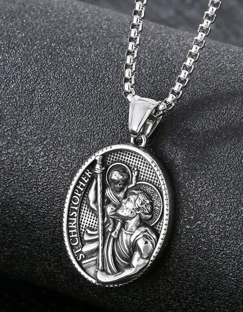 Load image into Gallery viewer, Vintage Christian Jesus Necklace for Men - Stainless Steel Coin Pendant
