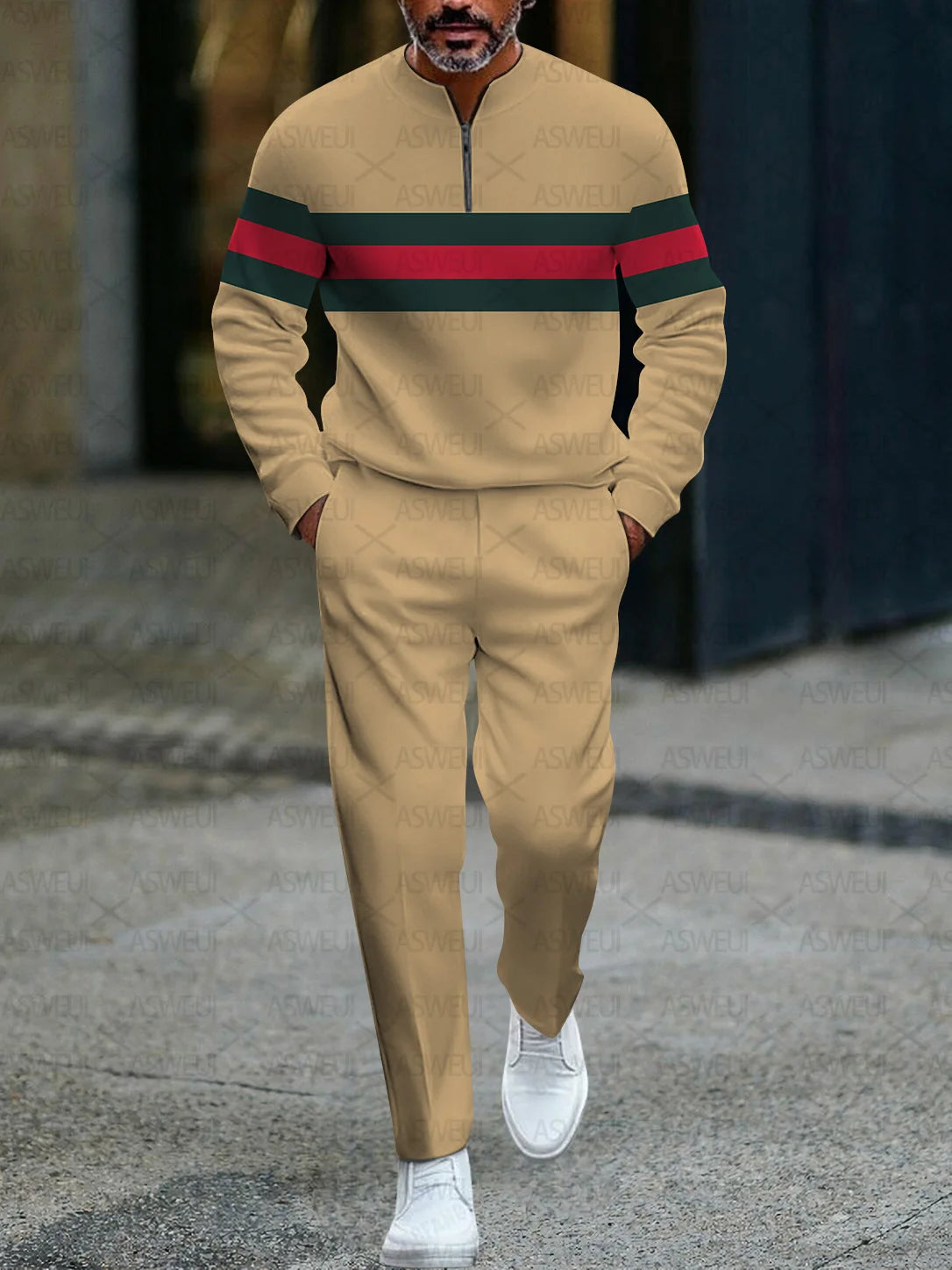 3D Printed Tracksuit Set - Half Zip Sweatshirt & Pants