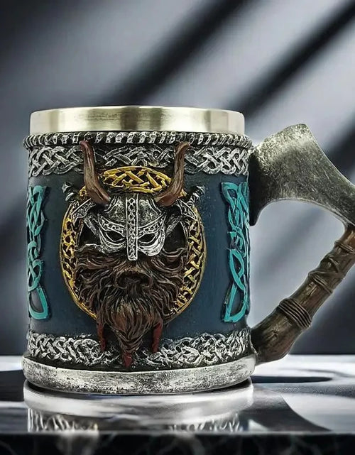 Load image into Gallery viewer, Viking Beer Glass - Valhalla Warrior Resin Stainless Steel Tankard Mug
