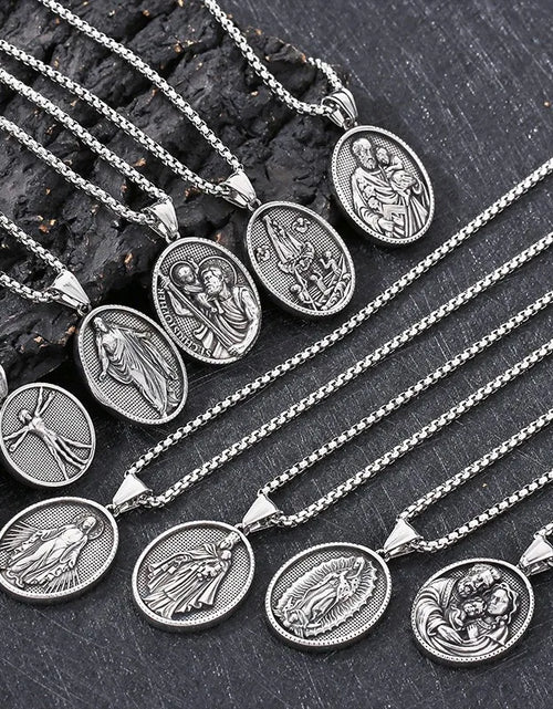 Load image into Gallery viewer, Vintage Christian Jesus Necklace for Men - Stainless Steel Coin Pendant
