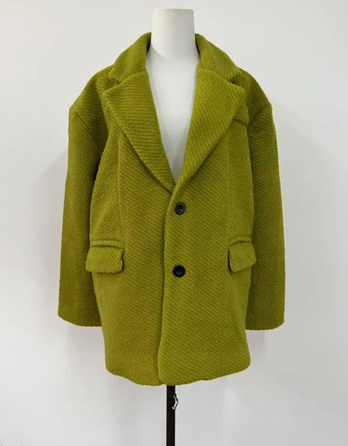 Load image into Gallery viewer, Insozkdg Mustard Green Woolen Women Jackets 2025 New Autumn Winter High-end Sense Loose Mid-length Casual Coat Women Clothing
