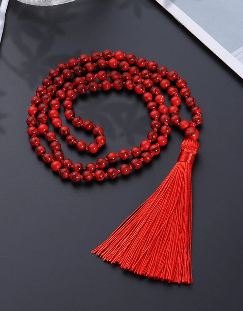 Load image into Gallery viewer, 08 Bead Red Turquoise Japamala Necklace - Buddhist Prayer Mala Jewelr
