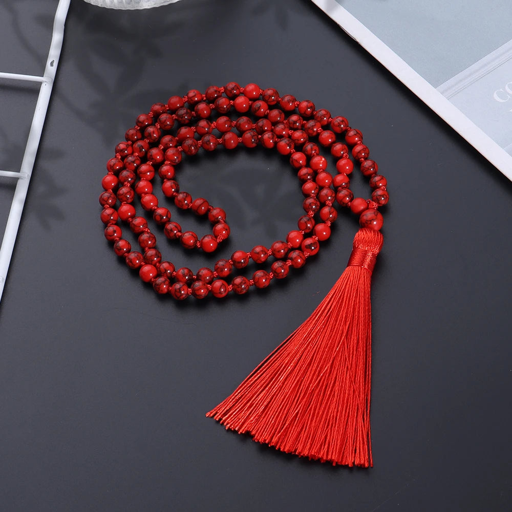 08 Bead Red Turquoise Japamala Necklace - Buddhist Prayer Mala Jewelr