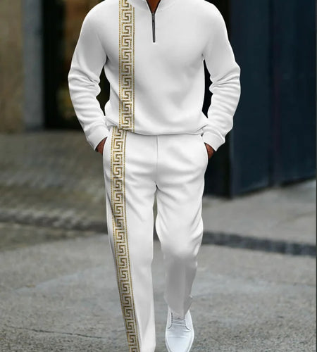 3D Printed Tracksuit Set - Half Zip Sweatshirt & Pants