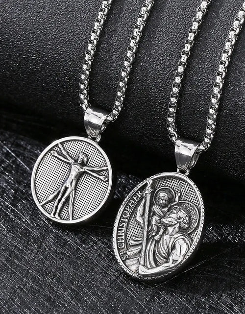 Load image into Gallery viewer, Vintage Christian Jesus Necklace for Men - Stainless Steel Coin Pendant
