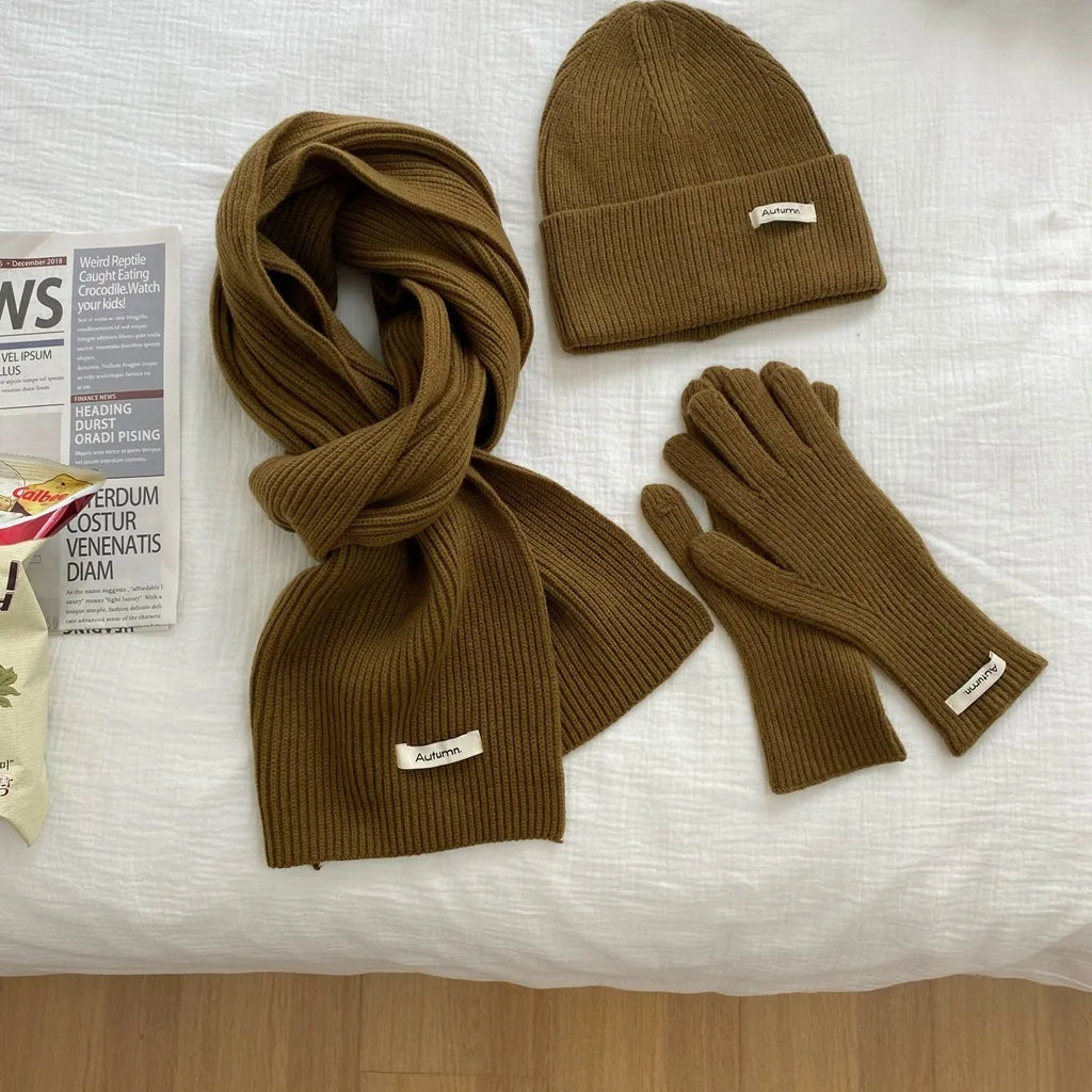 Women's Knitted Hat, Scarf &amp; Glove Set - Warm Winter Accessories