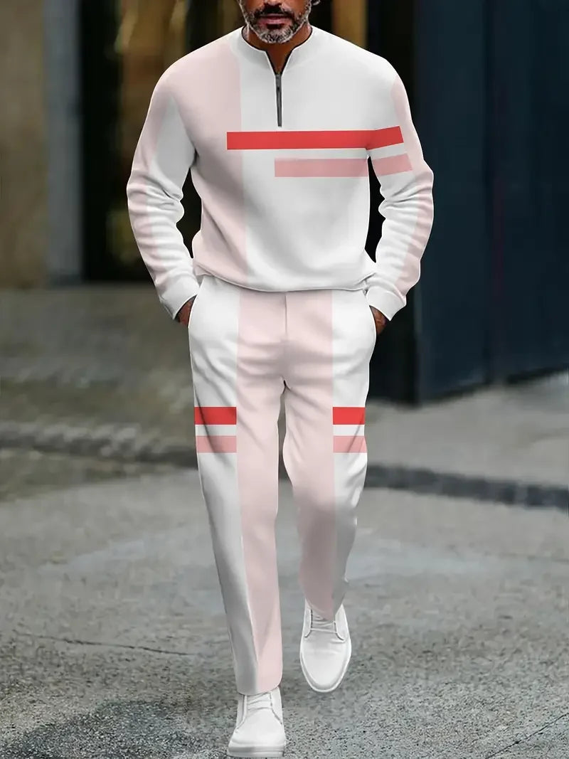 3D Printed Tracksuit Set - Half Zip Sweatshirt & Pants