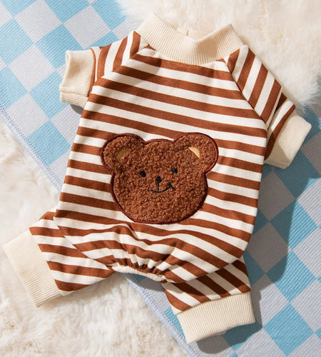 Kawaii Pet Pajamas - Striped Winter Jumpsuit for Small Dogs