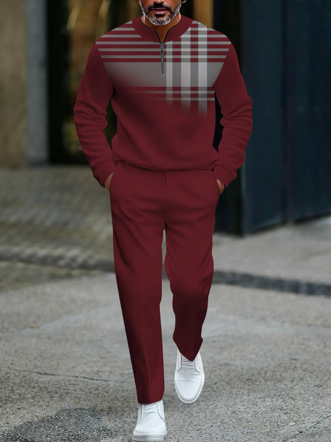 3D Printed Tracksuit Set - Half Zip Sweatshirt & Pants