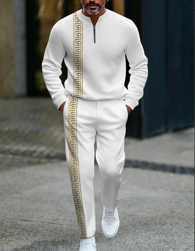 3D Printed Tracksuit Set - Half Zip Sweatshirt & Pants