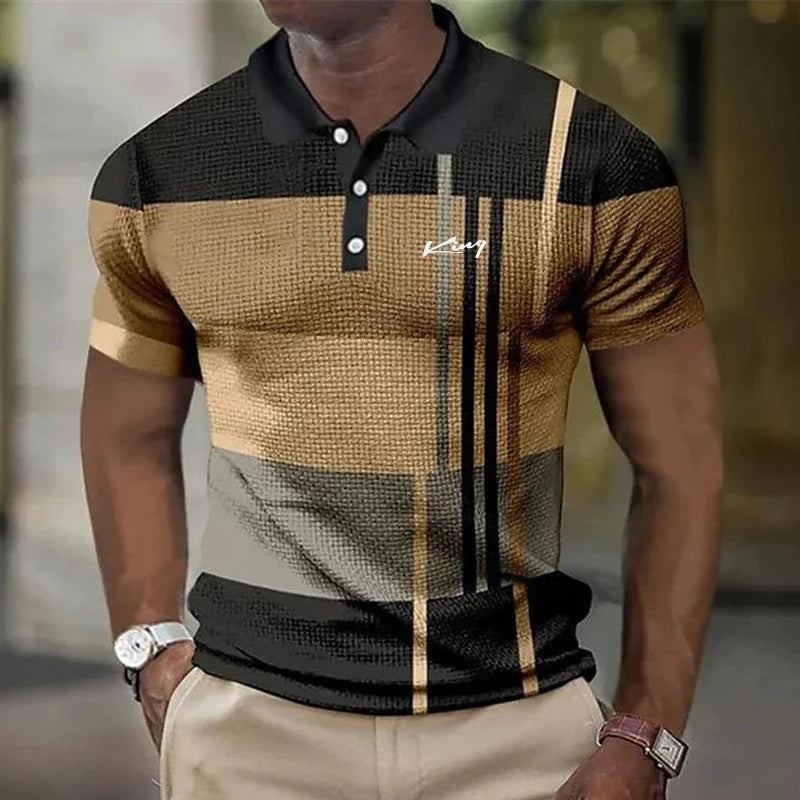 Men's Polyester Polo Shirt - Casual Solid Color Short Sleeve Summer Top
