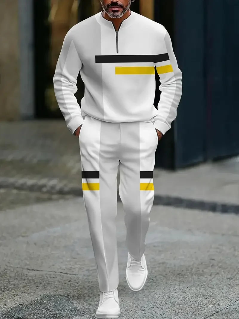 3D Printed Tracksuit Set - Half Zip Sweatshirt & Pants