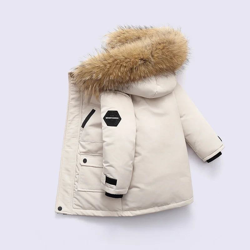 Premium Children's Winter Hooded Down Jacket - 80% White Duck Down Parka Coat for Kids 2-12 Years